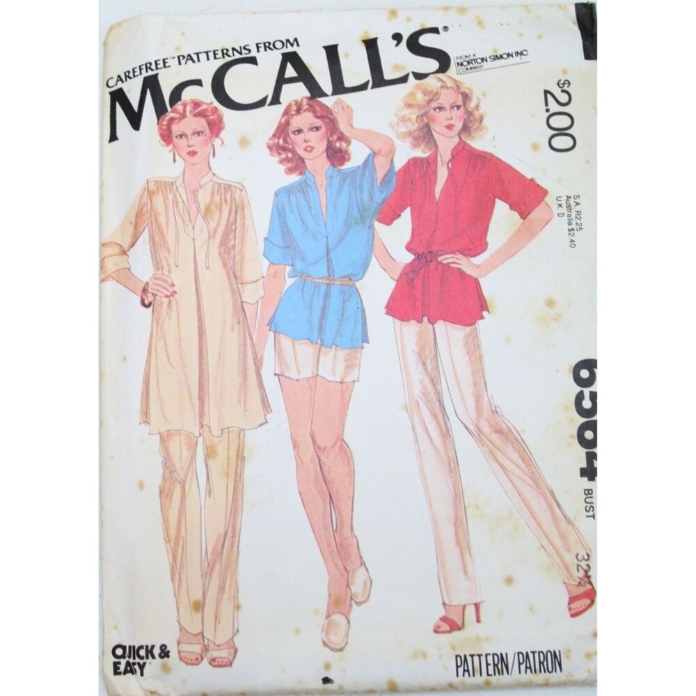 McCalls 6564 Pattern Tunic Pants Shorts Pattern Vintage 1979 92755 Size 10 UNCUT